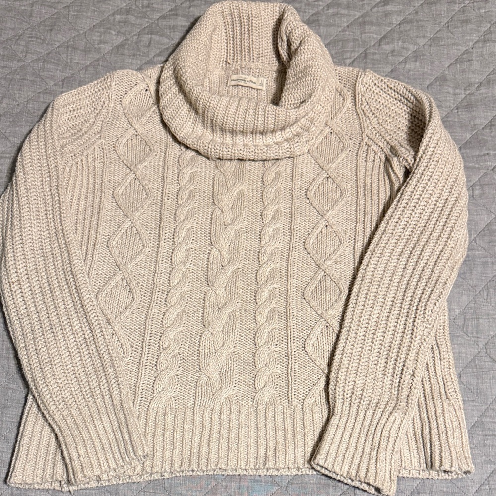 Abercrombie & Fitch Beige Cable Knit Turtleneck Sweater